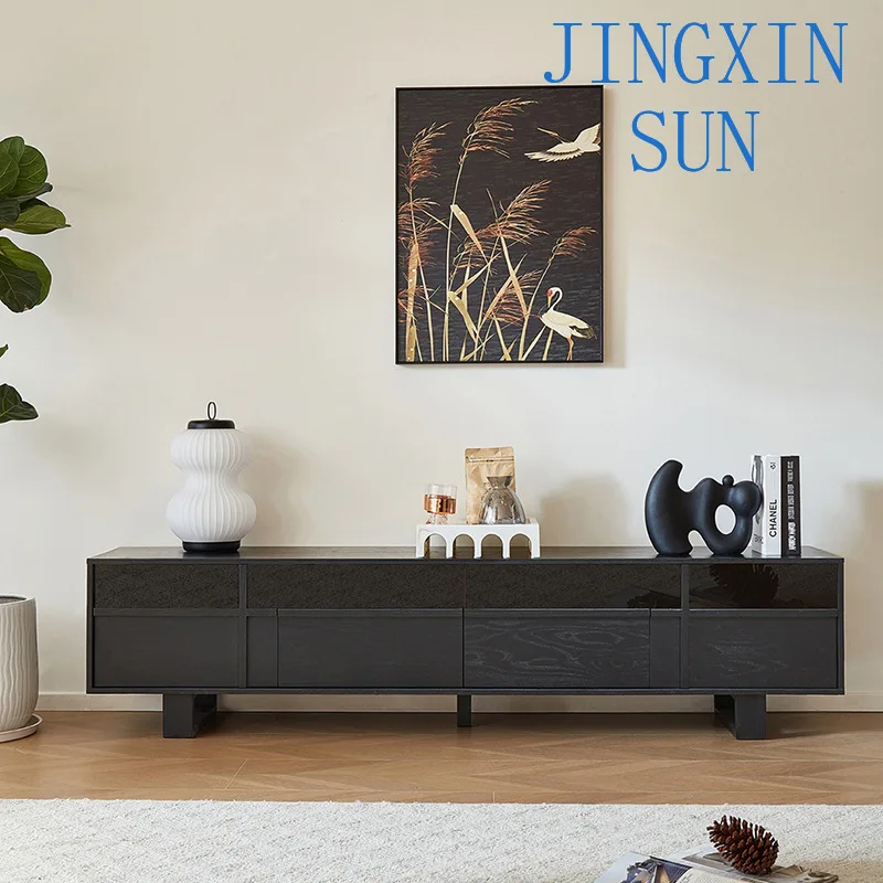 Hakka carpenter French retro solid wood TV cabinet living room 2024 new coffee table combination home black high sense