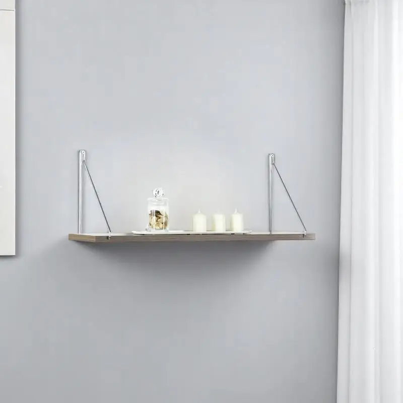 

Rustic Wall-Mounted Floating Shelf, Decorative Metal Bracket for Books, White and Chrome Finish