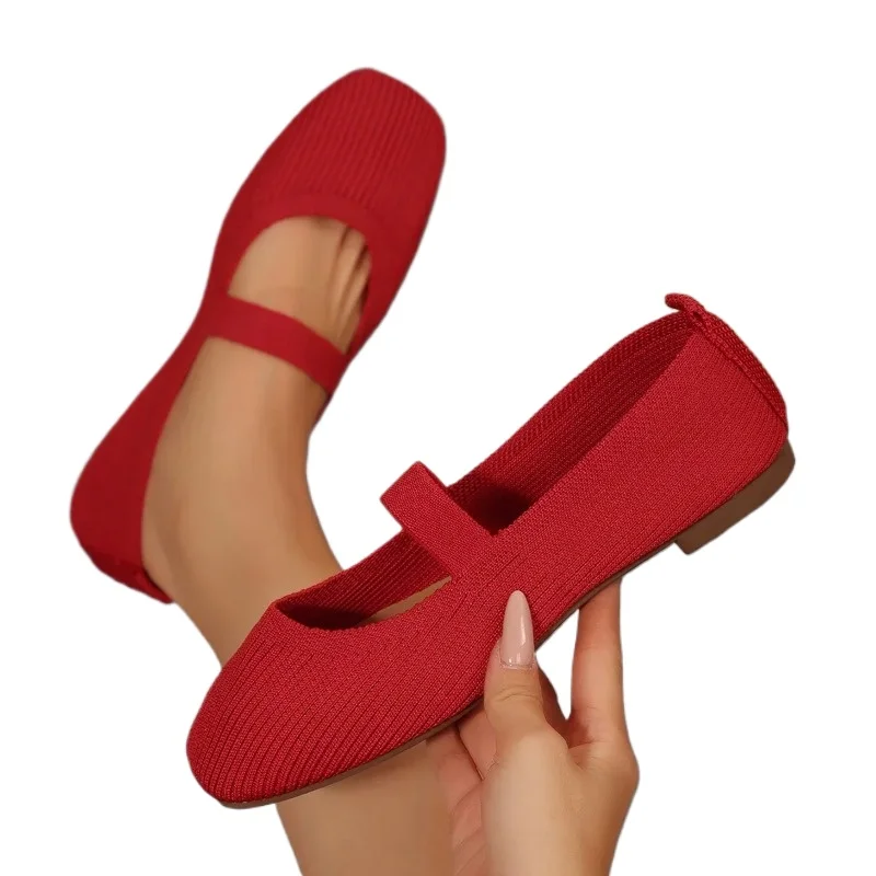 

Comfortable Anti-slip Strap Loafers Mary Jane Lightweight Daily Walking Sneakers Women Casual Knitted Ballet Flats Shoes 2026