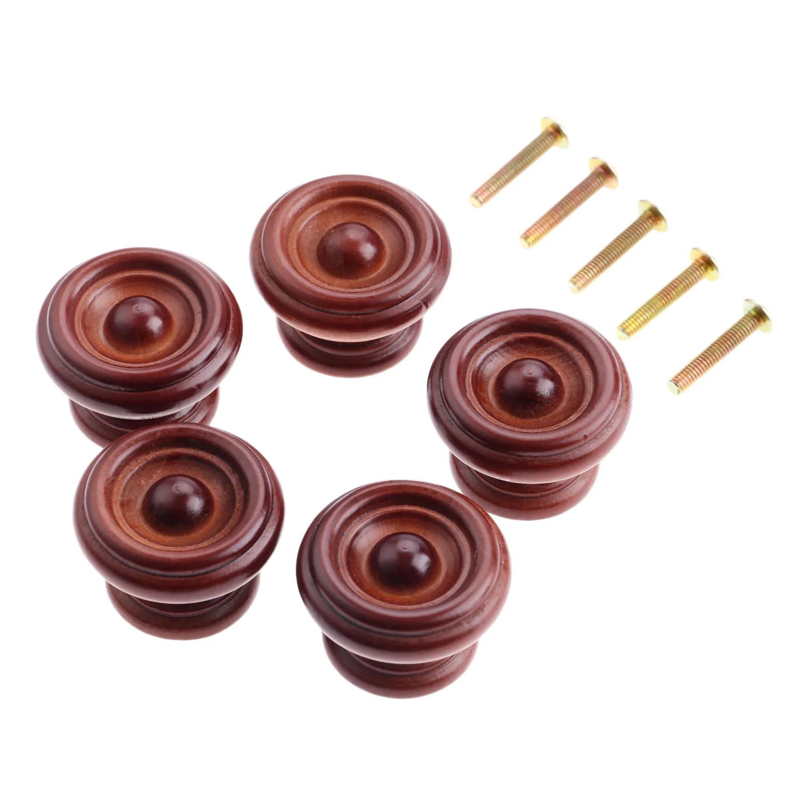 5 szt. Okrągłe drewniane pokrętło ze śrubami uchwyty meblowe do szafki do szuflady gałki i uchwyty drzwi do kredensu kuchennego drewna ściąga okucia