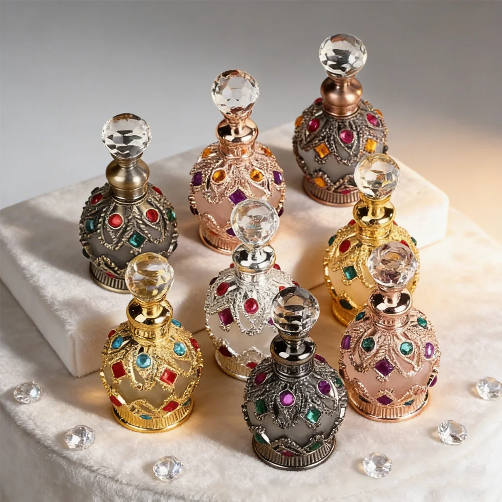 Mini botella de aceite de Perfume con incrustaciones de joyería de 15ml, contenedor ligero recargable, uso diario, almacenamiento de fragancia, regalo pequeño para Festival