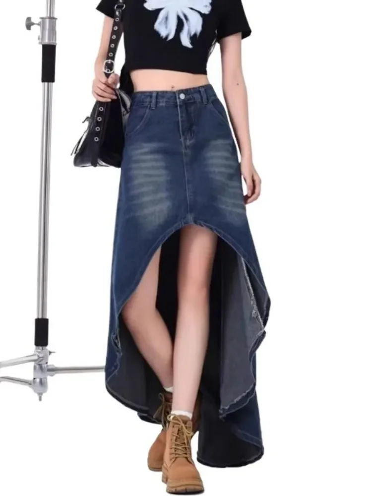 

S-3XL Юбки женские нерегулярные сексуальные винтажные уличные трапециевидные осенние модные потертые джинсовые брюки с высокой талией универсальные шикарные