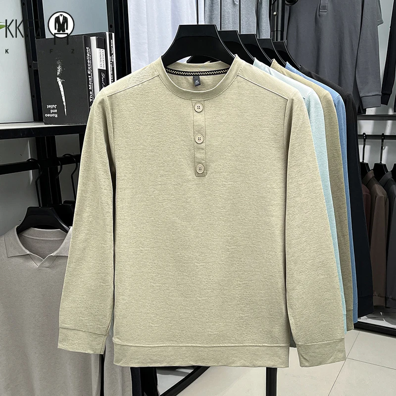 Men's Soft Henley Neck Pullover With Button Placket Long Sleeve Shirt For Daily Wear And Business - view 2