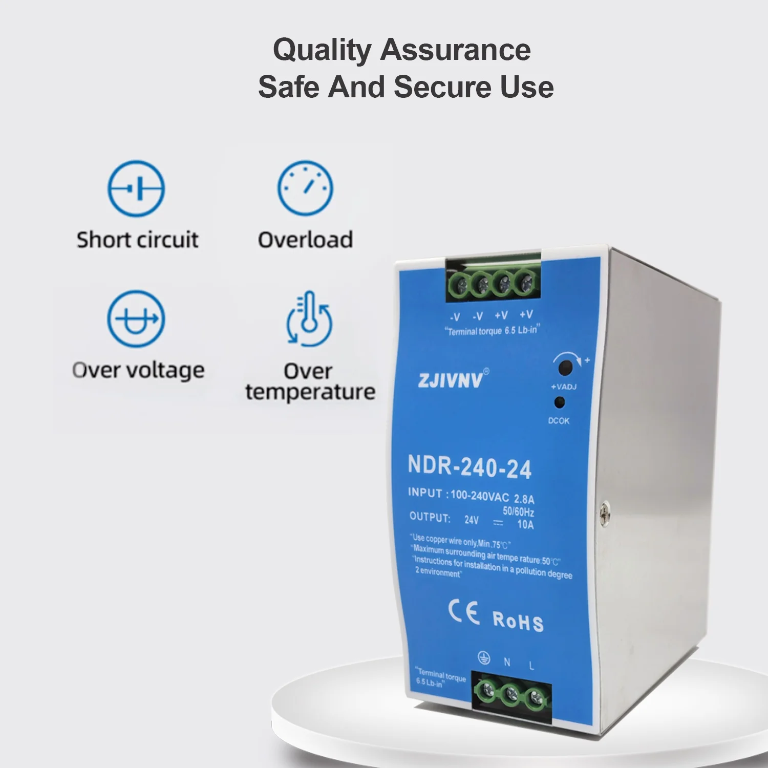 ZJIVNV NDR-240W Switching Power Supply 12/24V Ultra Thin Single Output DIN Rail Mounting AC To DC For Electrical Equipment SMPS