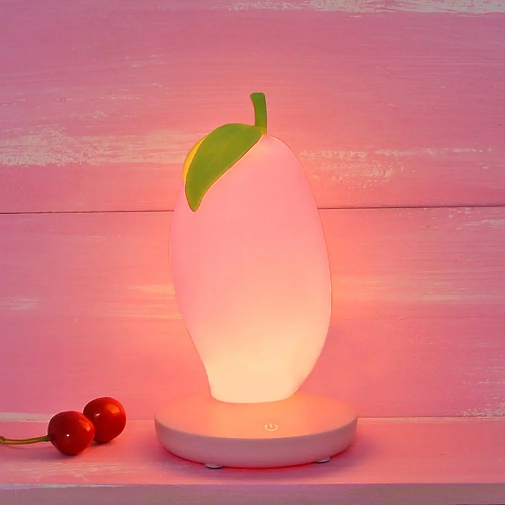 Fruit Mango Night Lamp Creative LED Silicone Eye Protection Strawberry Night Light Bedside Decor Atmosphere Lamp with USB Cable