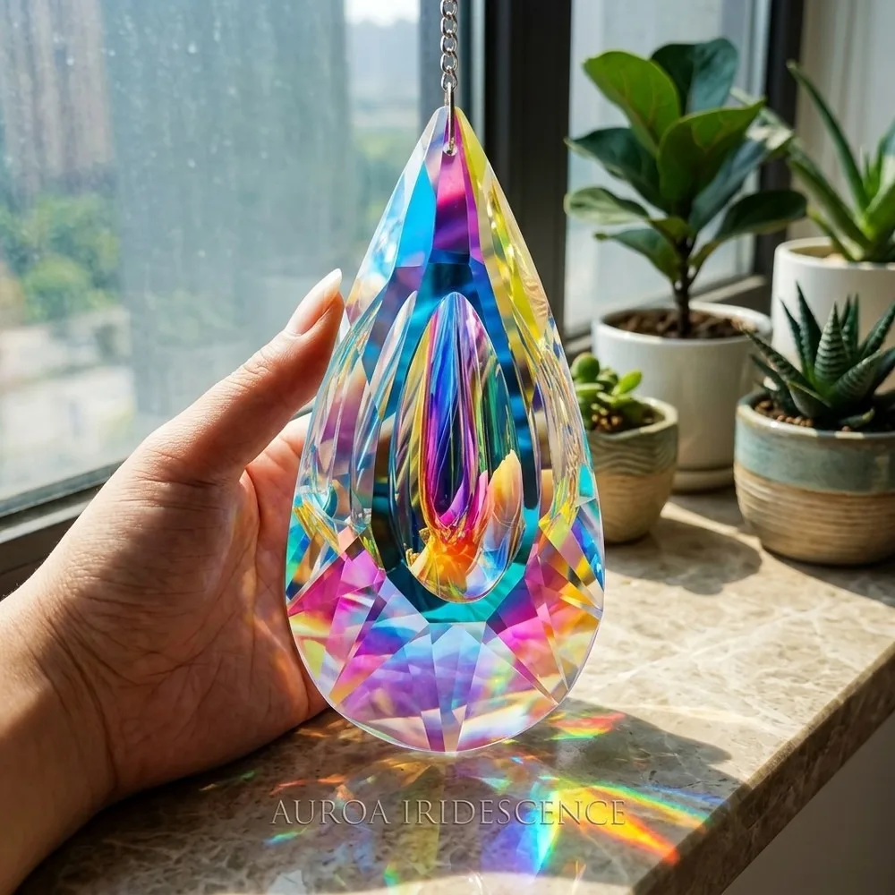 Crystal Prism Sun Catcher, Hanging Glass Rainbow Reflector for Window, Classic Home Decor Gift for Valentine's Day