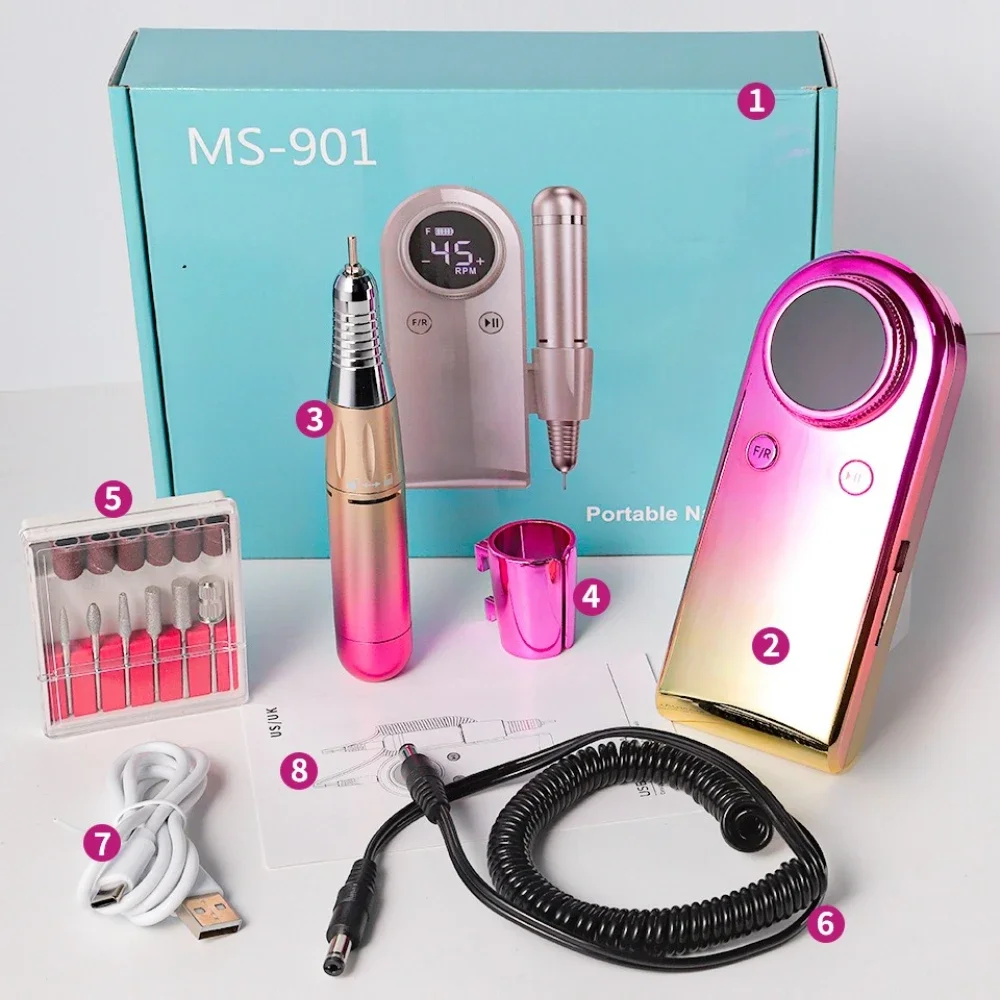 45000RPM Professional Cordless Rechargeable Electric Nail Drill File For Acrylic Gel Nails Polishing Removing