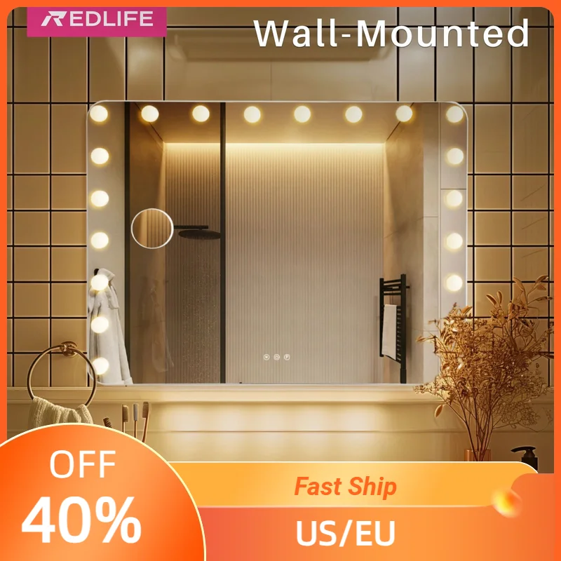 Redlife Hollywood Vanity Mirror with Lights, 20 LED Bulbs Make up Mirror w/ 10X Magnification and USB Charge Port, 360° Rotation