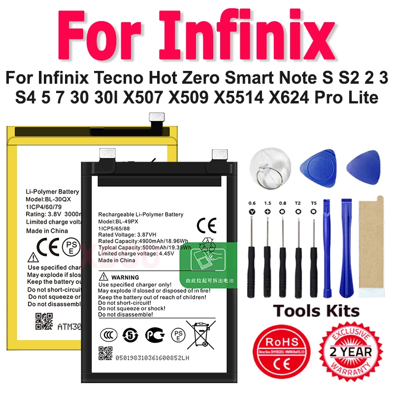 BL-30SX BL-49PX BL-22BX New Battery For Infinix Tecno Hot Zero Smart Note S S2 2 3 S4 5 7 30 30I X507 X509 X5514 X624 Pro Lite