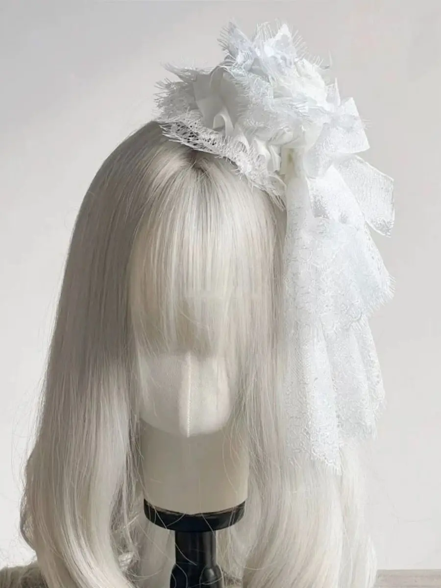 Czarno-Biała Księżniczka Lolita Nakrycie Głowy Vintage Lolita Gotycka Róża Kokarda Koronka Prezent Cylinder Elegancka Opaska Cosplay Akcesoria do Włosów — 2