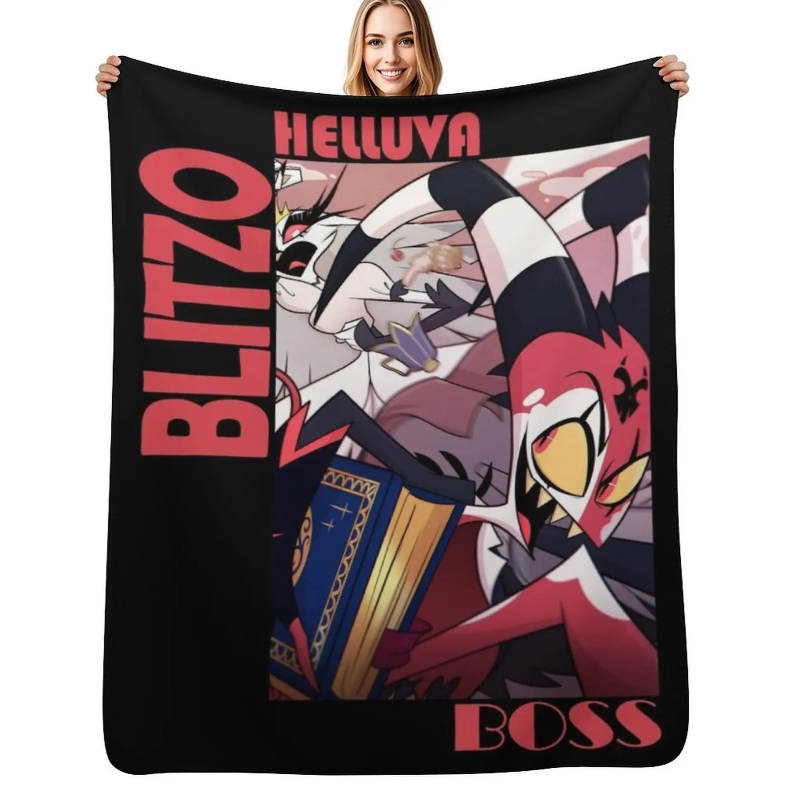 

Helluva Boss Blitzo Throw Blanket Polar Decoratives Beautifuls for winter Blankets