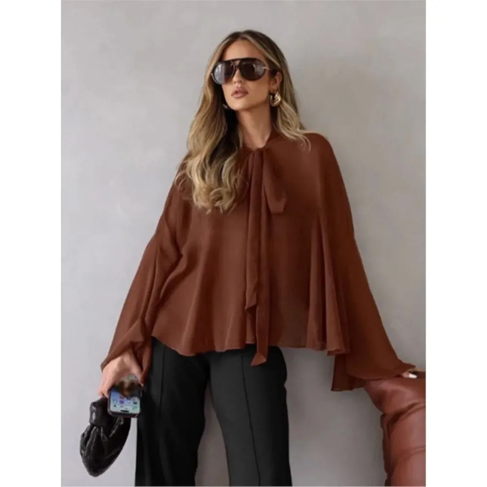 

Женская свободная блузка Faion irt See-through с рюшами на шнуровке Cleanfit Sle 206, зимняя коллекция, другие материалы 00%