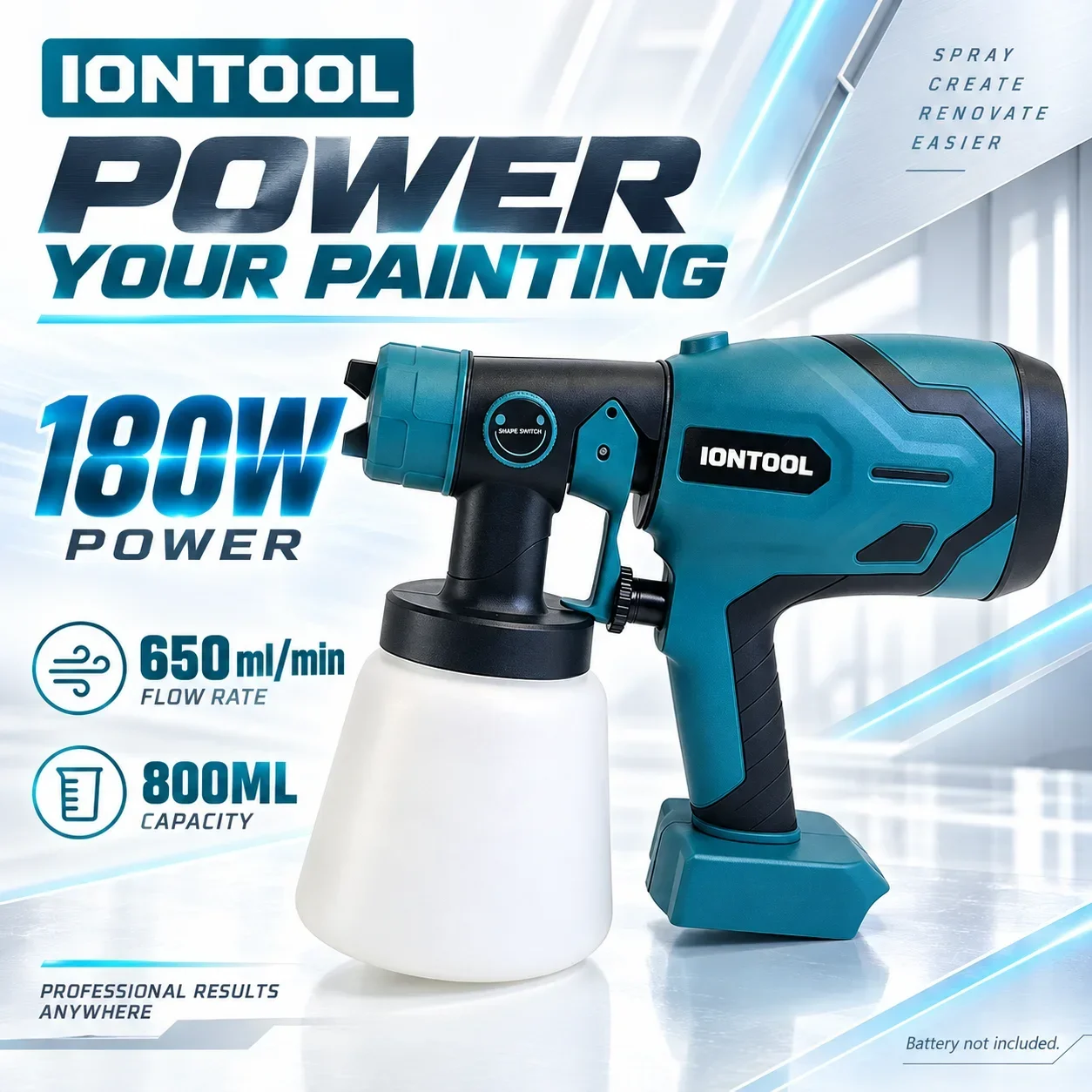 IONTOOL 180W Lightweight Cordless Spray Gun 800ML for Metal Gate Coating and Exterior Surface Refinishing Jobs