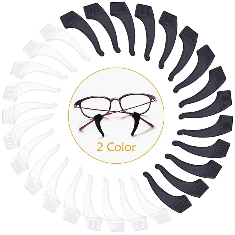 40Pcs Silicone Anti-slip Ear Hooks Holder for Glasses Black/Transparent Elastic Eyeglasses Retainer Holders Eyewear Accessories