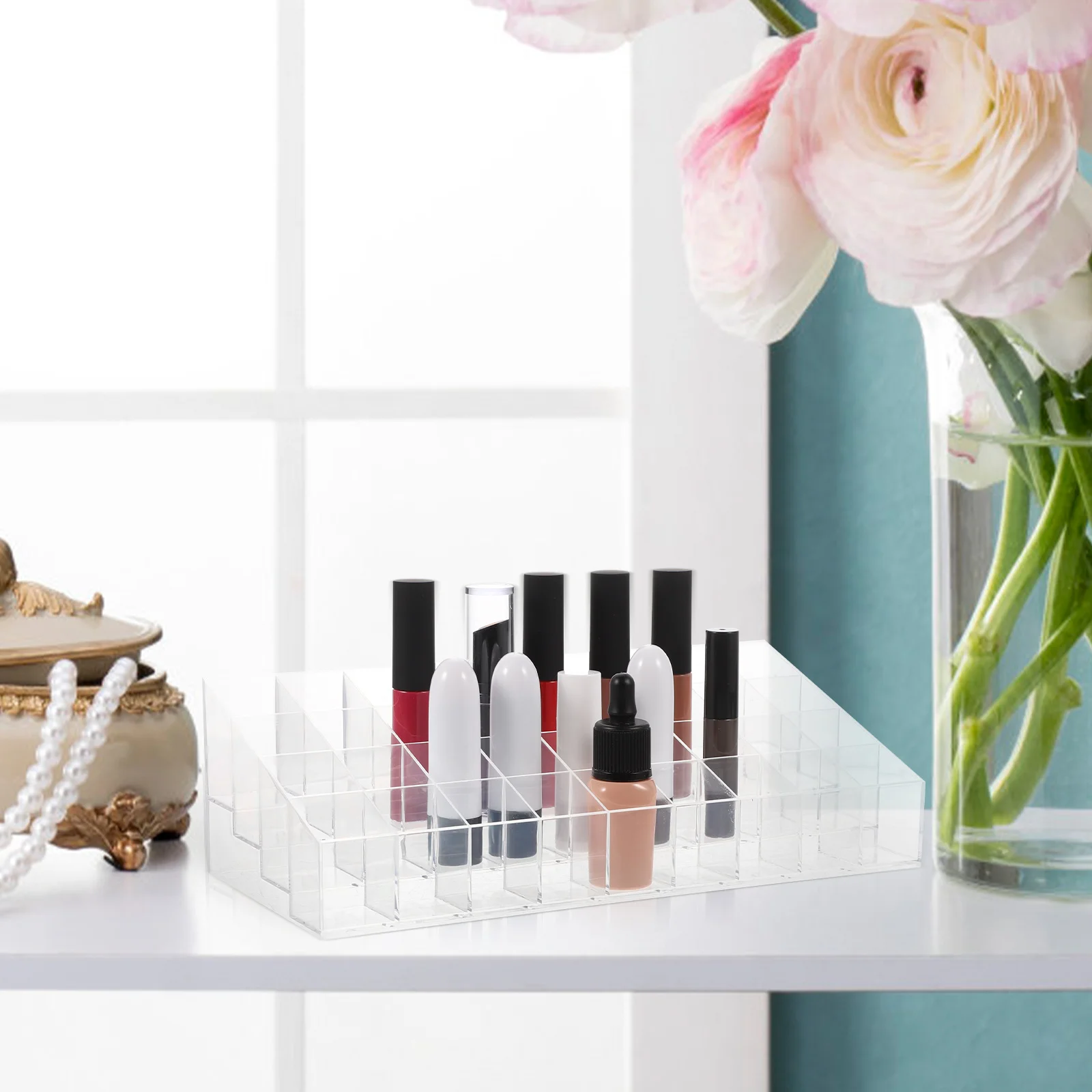 Lipstick Organizer Transparent Makeup Storage Box Large Capacity for Lip Gloss Dip Powder Desktop Holder Vanity