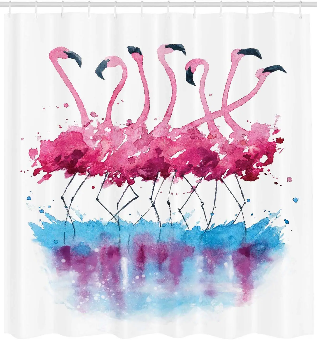 Flamingos Love Birds Feather Romance Brushstroke Splash Bathroom Decor Pink Blue