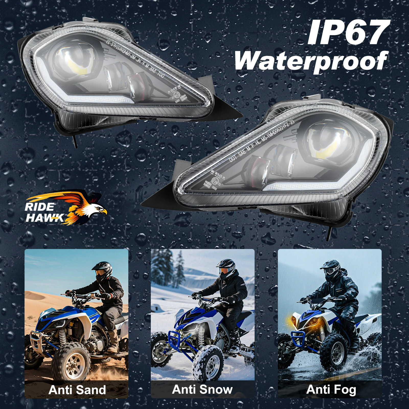 야마하 랩터 700R 700 YFZ450 450R 450X 울버린 450 350 랩터 250 350 2006-2025용 E24 ATV 헤드라이트, 방향지시등 포함