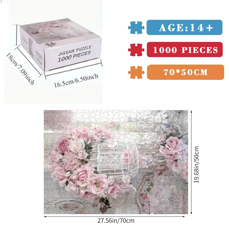 70cm * 50cm 1000 stücke rosa Nelken Blumen puzzle Erwachsenen Stress abbau schöne Landschafts malerei Puzzle Home Wand dekoration