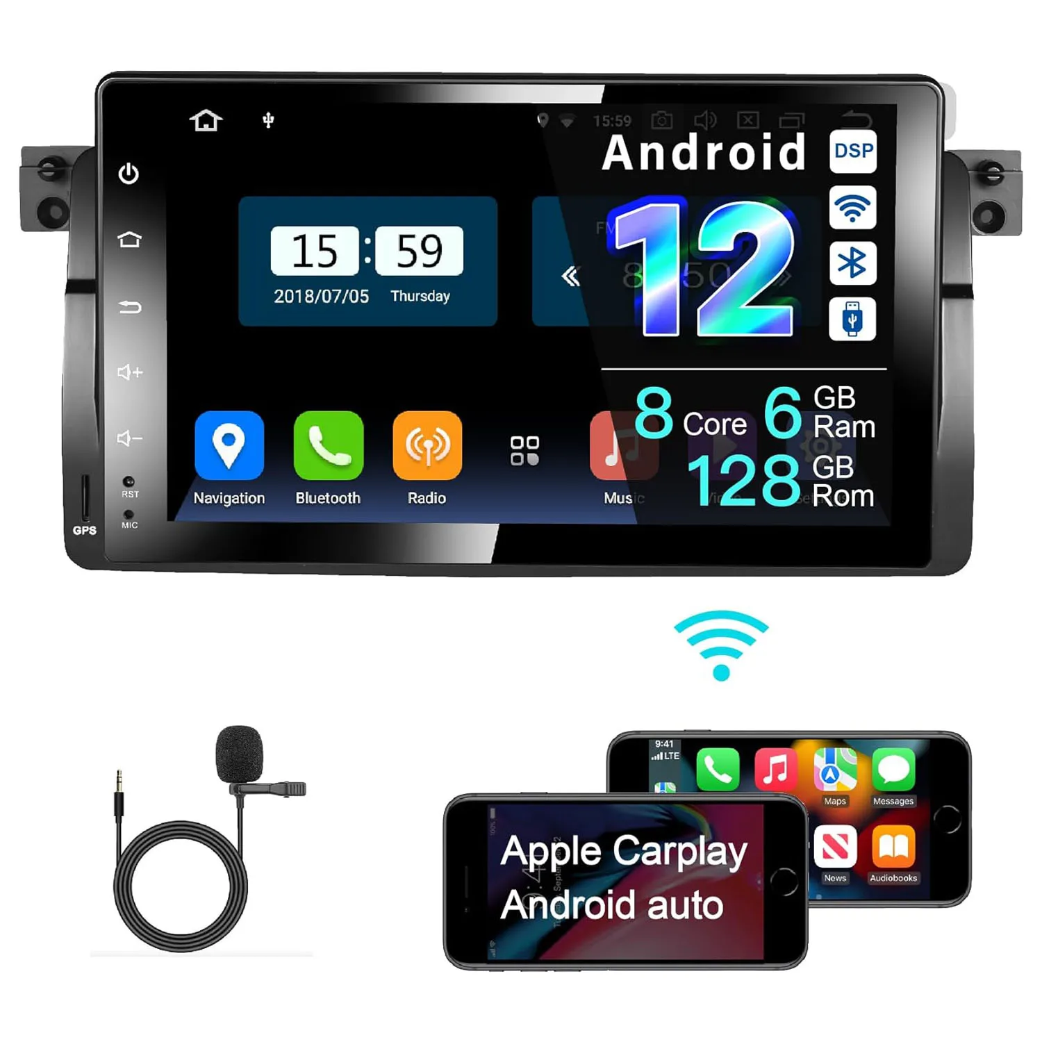 AMASE AUDIO Android 12 Car Radio, Wireless Carplay Android Auto, DSP+, 9