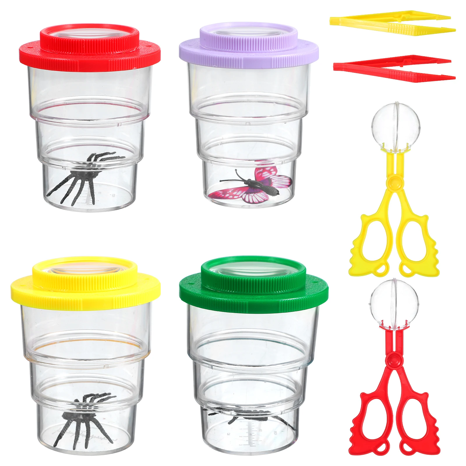 

1 set Box Magnifier Observation Kit Plastic Tweezers Clear Jar Specimen Tools Kids Educational Gift Packaging