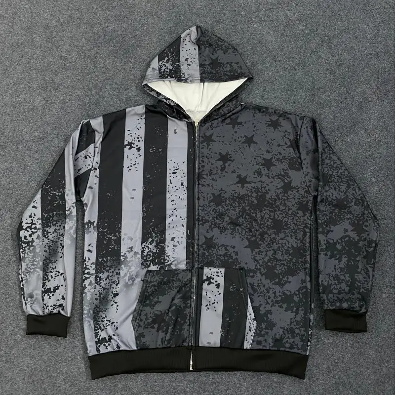 Il nuovo stile invernale 2025 della felpa con cappuccio con stampa bandiera americana con giacca con cappuccio da uomo e da donna ampia e sfumata invecchiata