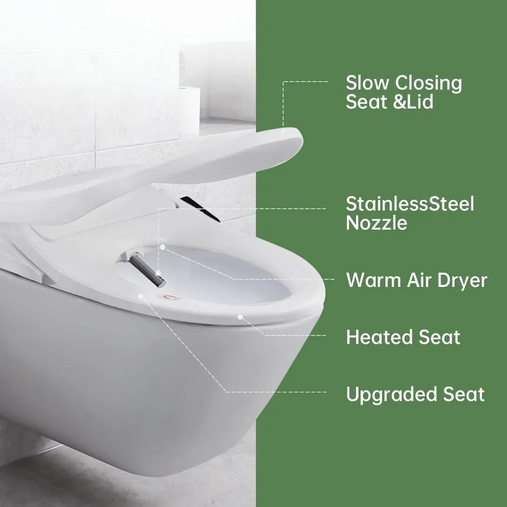 Electric Heated Bidet Toilet Seat Elongated, Warm Water, Smart Heated Water Luxury Bidet Toilet Seat Smart Touch Panel