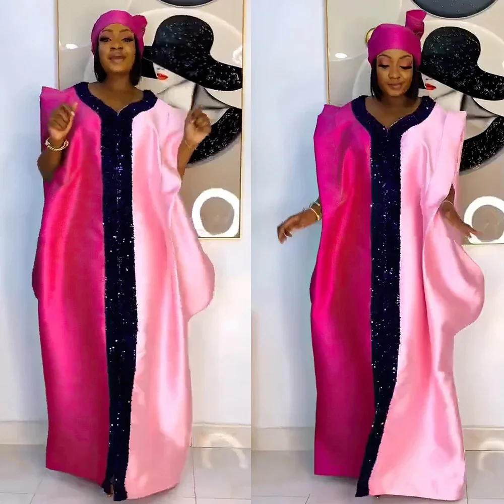 فساتين الساتان الأفريقية للنساء الحجاب رداء فضفاض بوبو ثوب حفلة أفريقيا الملابس أنقرة Dashiki قفطان دبي عباية #2