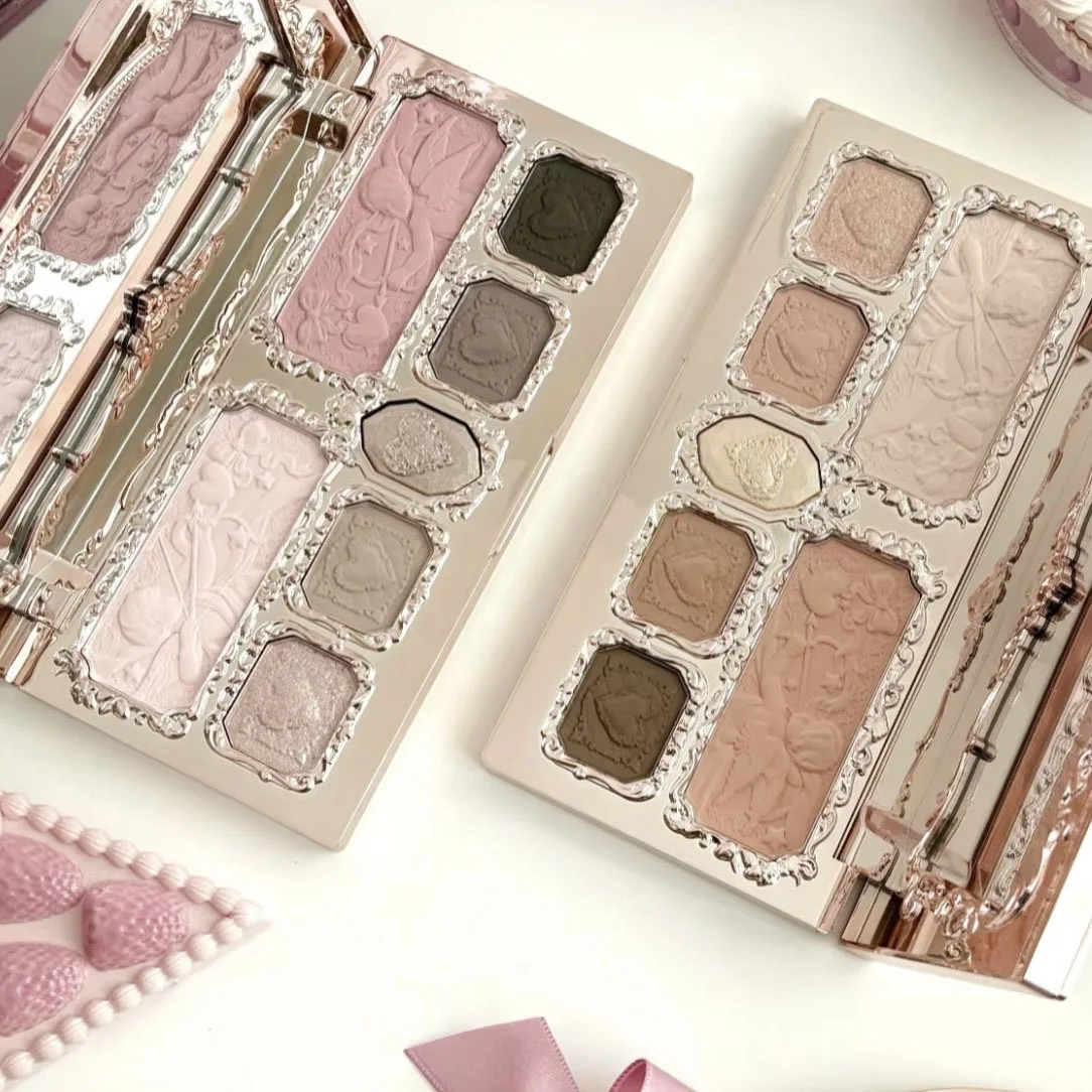 Flowerknows Strawberry Rococo Eyeshadow Pressed Glitter 5 Color High Pigment Eye Shadow Shimmer Matte Finish Natural Cosmetic