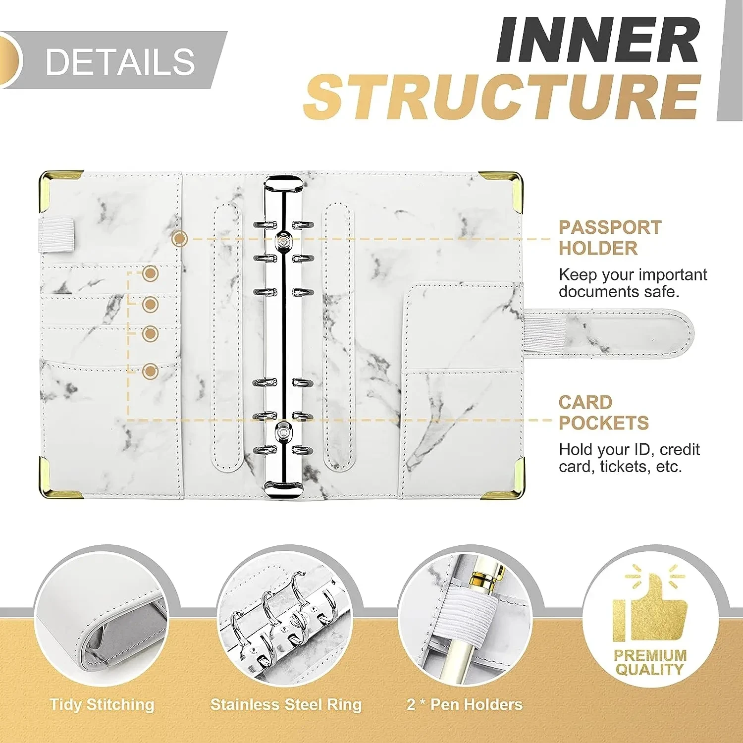 A6 Money Saving Organizer White PU Leather Budget Binder Marble Notebook Budgets Planner 2023 Envelope Office School Supplies