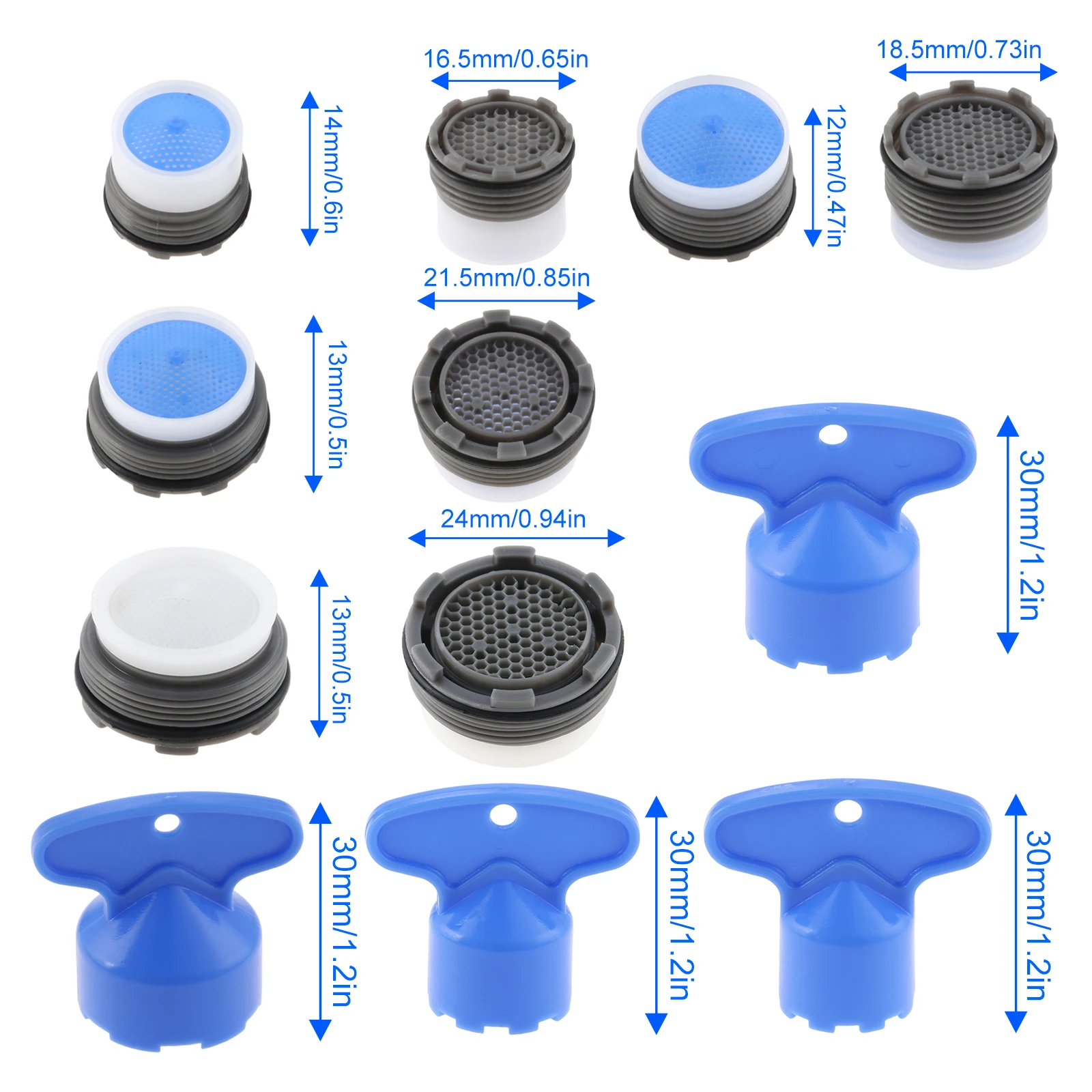 

16/24/32pcs Faucet Aerator with Key Wrench 16.5/18.5/21.5/24mm Water Saving for Cache Aerator Kitchen Bathroom Washstand Sink