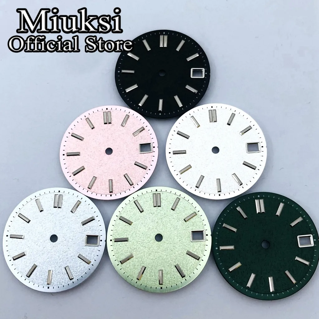 Miuksi 28.5mm silver blue pink sterile watch dial fit NH34 NH35 movement fit 3/3.8 o\'clock crown