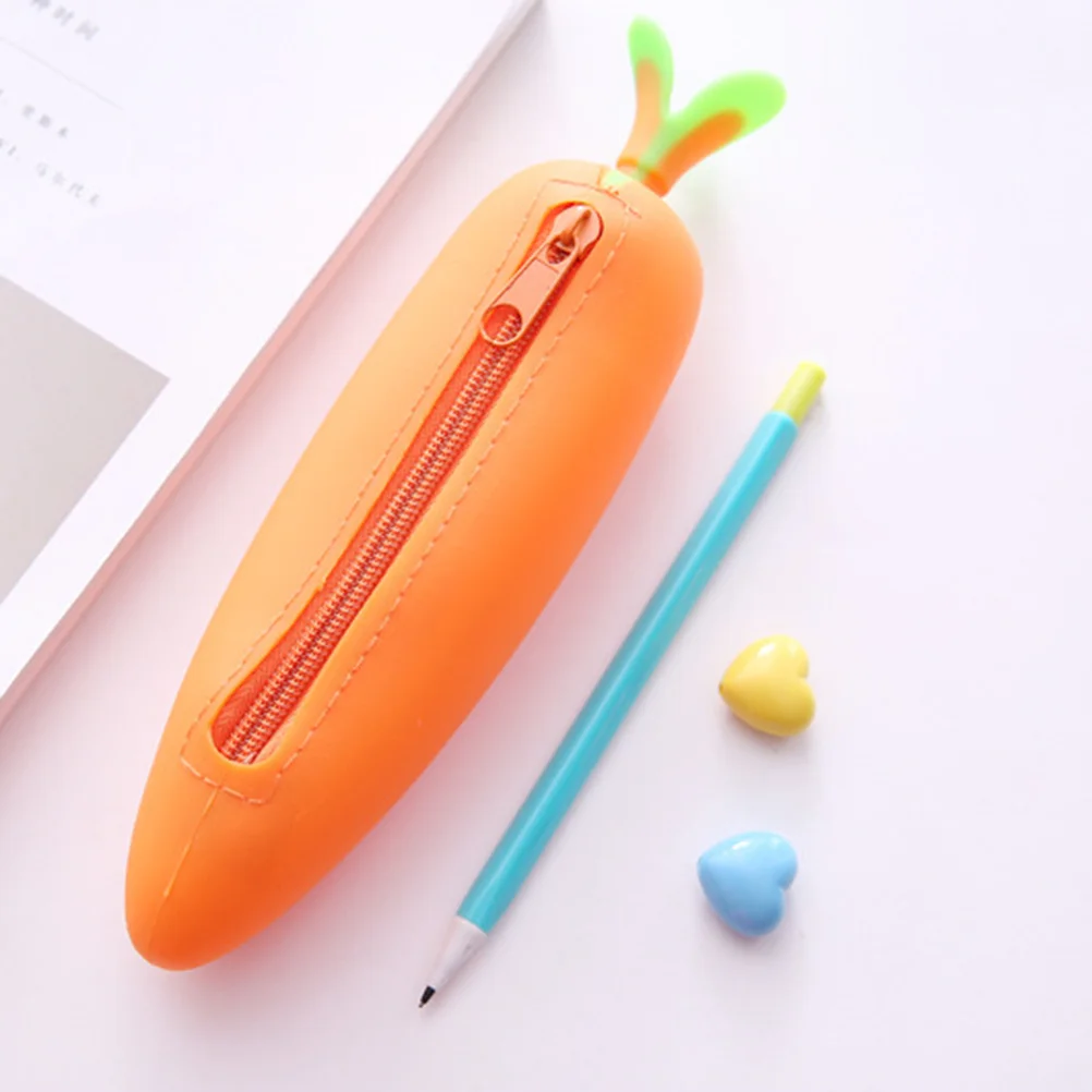 

Cute Cartoon Carrot Silicone Pencil Case Portable Storage Pen Bag Makeup Stationery Organizer for School Carrot Pen Case