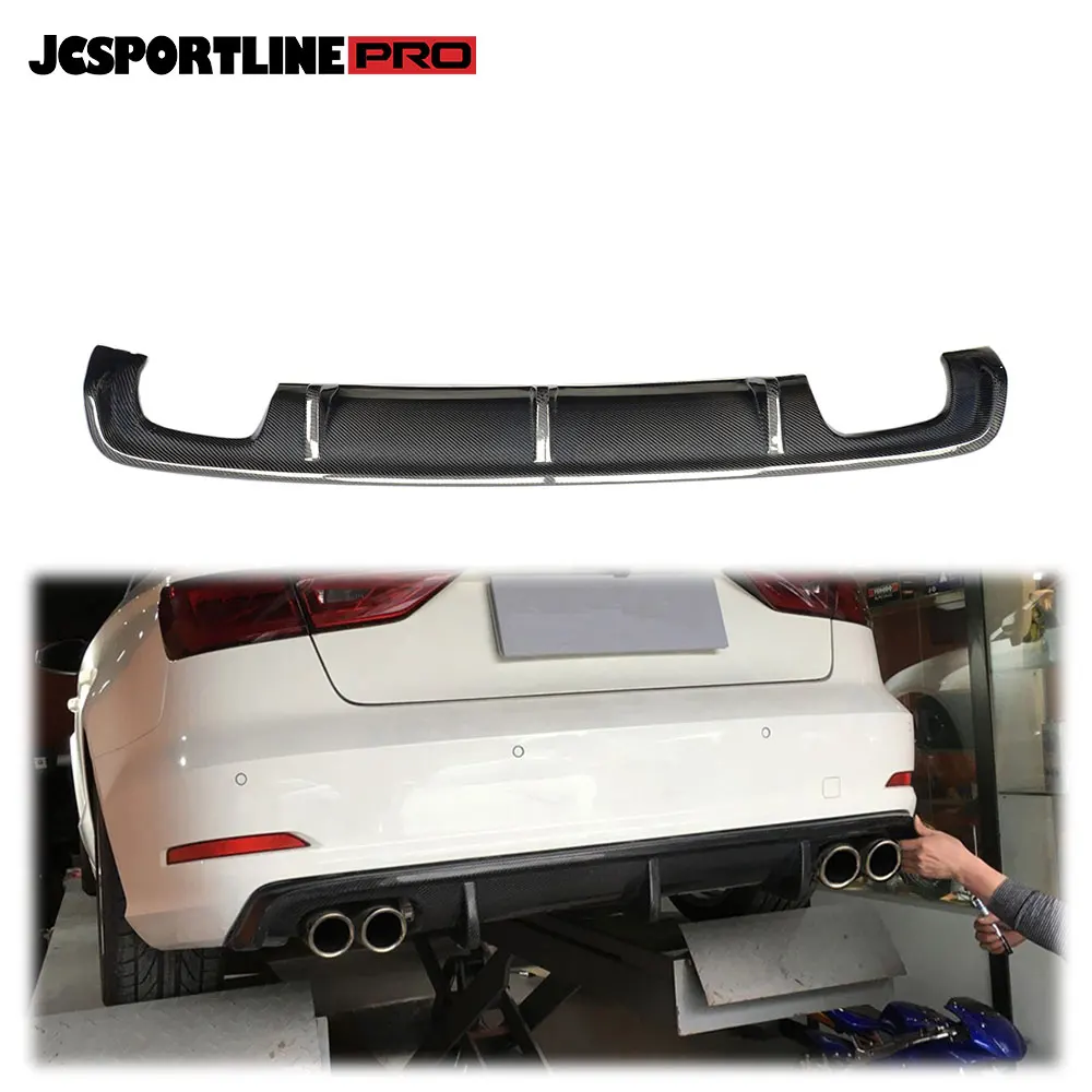 Carbon Auto Car Rear Bumper Lip Diffuser for Audi A3 Sedan 4 Door 2014up (not Fit S-LINE / S3) Double