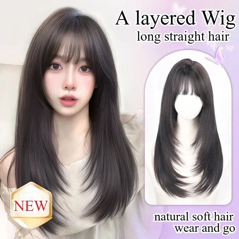 

Brown Black Wig Female Simulation Hair High Level Long Hair Air Natural French Heat Resistance Fiber Synthetic Wigs for 가발