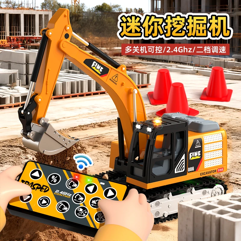 

1/64 Mini HG4 301 Remote Control Tracked Excavator RTR Micro Construction Vehicle Model Light Effects 270 Degree Rotation Gifts