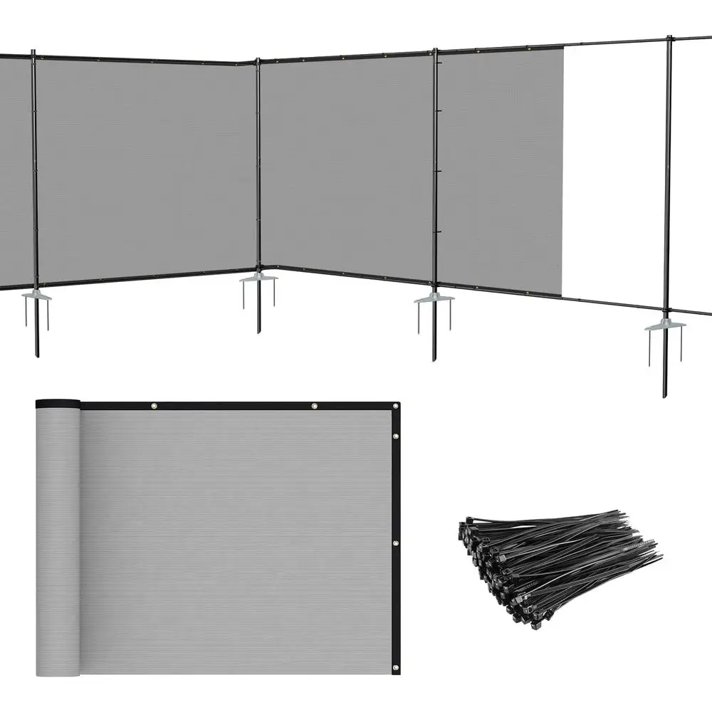 

Light Gray Outdoor Privacy Screen with Metal Poles for Backyard, Pool, Garden, and Air Conditioner Enclosures