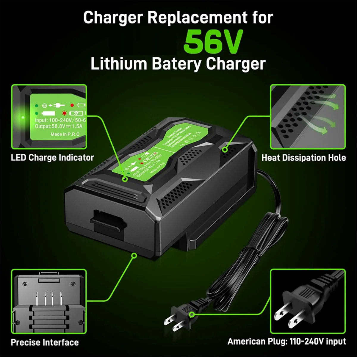 2025+ Portable Mini Battery Charger for EGO 56V Battery CH3200 CH5500 CH2800D CH2100 Replace for EGO 56 Volt Charger US PLUG
