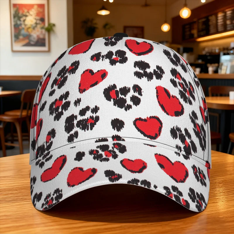 Valentine's Heart Leopard Spots Print Classic Baseball Cap Lightweight Polyester Duckbill Hat Adjustable Design Perfect