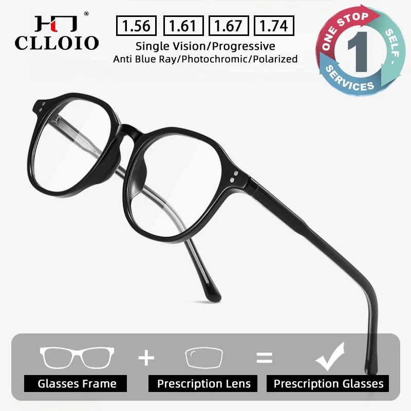 CLLOIO Fashion Comfortable Durable Prescription Glasses Anti Blue Light Myopia Glasses TR90 Round Progressive Reading Eyewear
