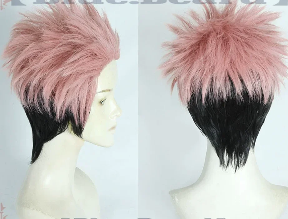 Anime JJK Zauberei Kampf Yuji Itadori Ryomen Sukuna Cosplay Perücke Farbverlauf Schwarz Rosa Kurze Party Haar Männer Jungen Halloween Acc
