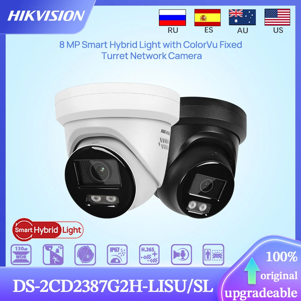 Hikvision-インテリジェントIPハイブリッドカメラ,colorvu,固定タレットネットワーク,ストロボライト,オーディオアラーム,8 mp,DS-2CD2387G2H-LISU,sl,オリジナル