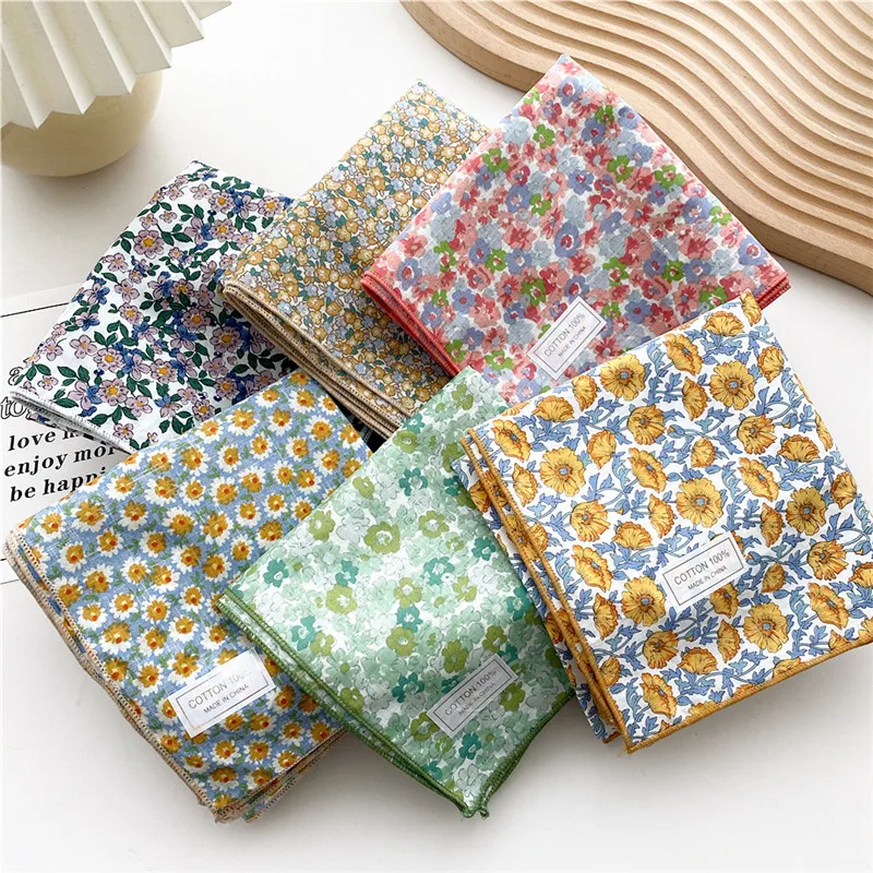 63cm Cotton Print Floral Square Scarves Kerchief Women Scarf Flower Neckerchief Headband Turban Bandana Neck Bag Hair Decoration