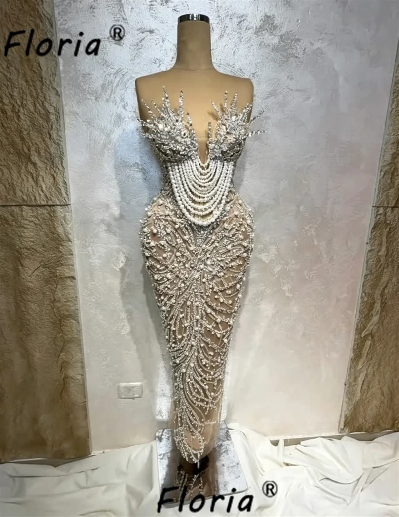 New Luxury Beaded Prom Dresses Pearls Tassel Floor Length Formal Occasion Gown Evening Party Dress Customized Vestidos de fiesta