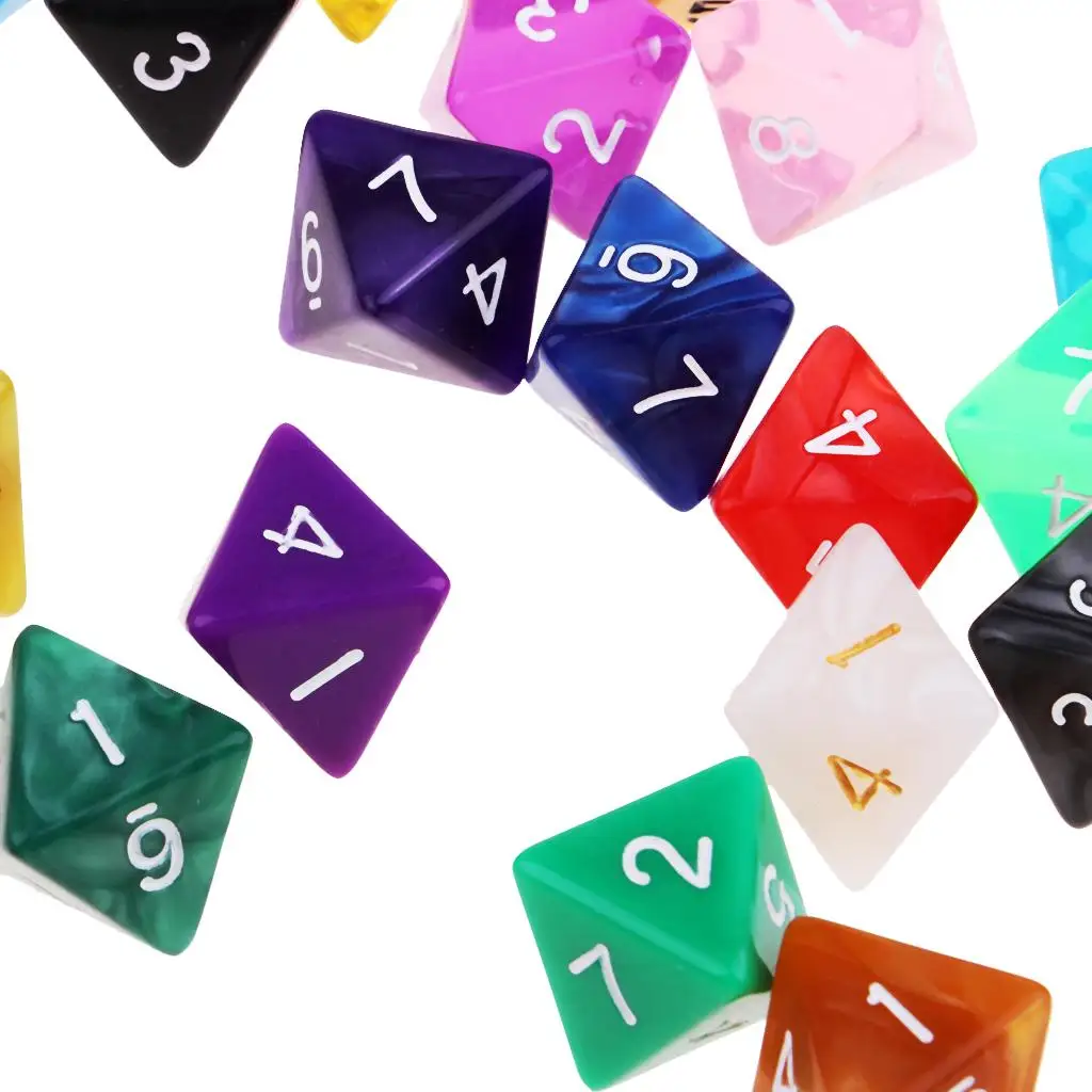 Acrylic Polyhedral Dice Set Multi-sided D8 Dice 16mm Bulk Pack for Dungeons and Dragons RPG
