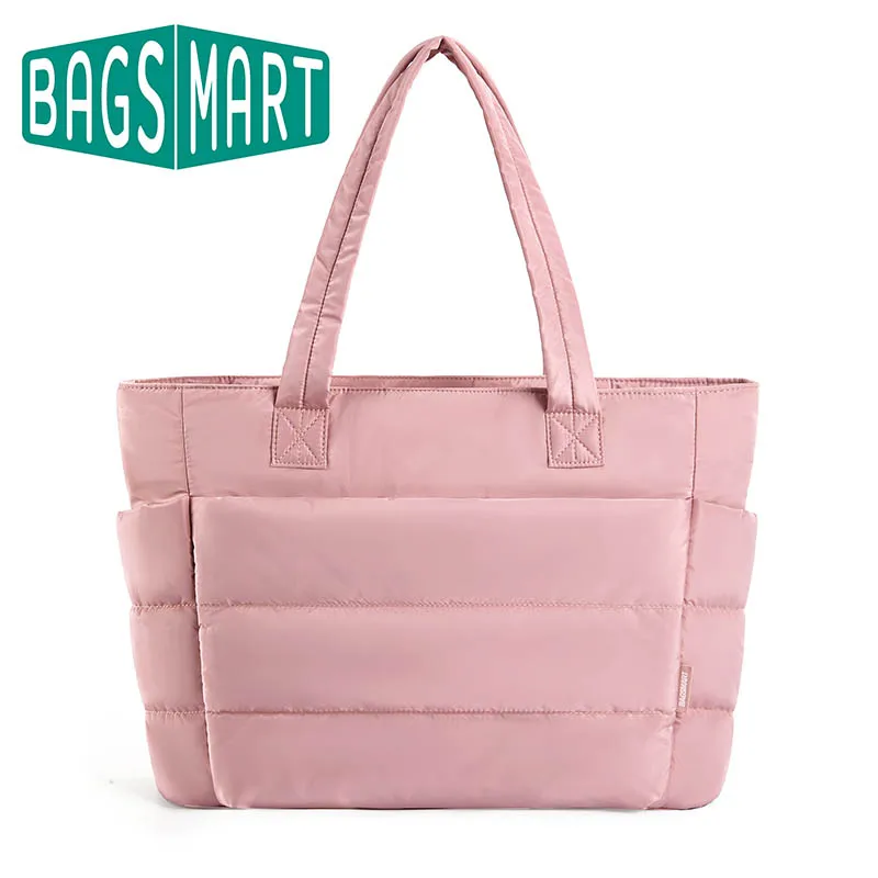 BAGSMART The Bubble Tote Bag Cotton Padded Female Quilting Puffy Shoulder Shopper Purse Simple Daily Handbag Torby damskie
