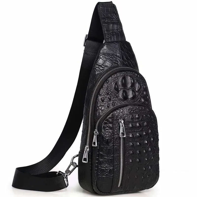 

2023 New Fashion Alligator Genuine Leather Men Waist Packs Male Casual Chest Pack Quality Boy Brand Design Chest Shoulder Bag