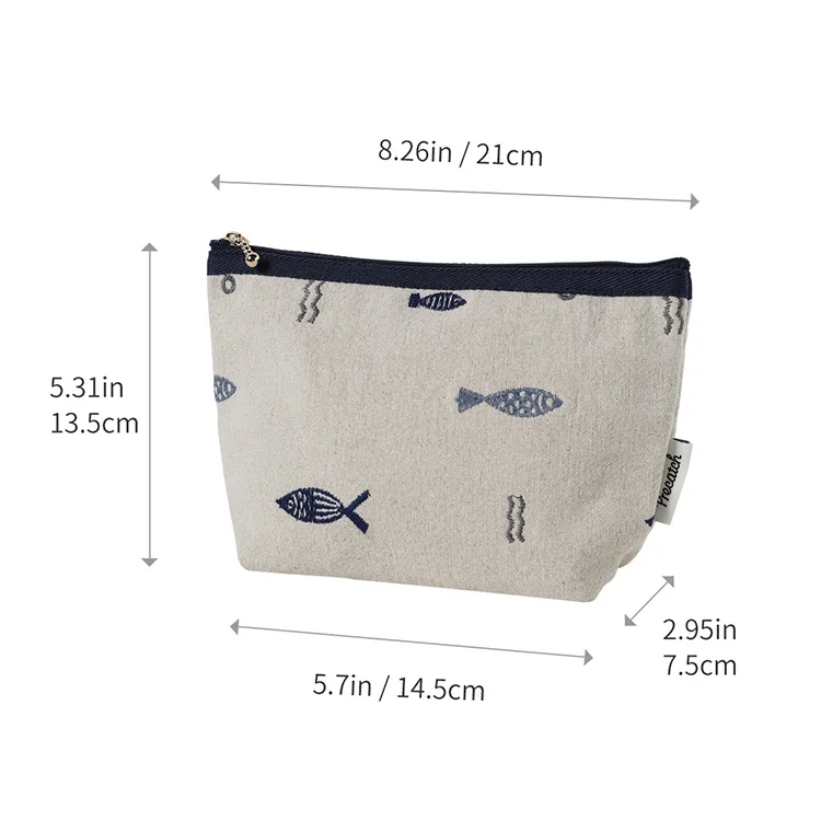 Bestickte Kosmetiktasche im Literarischen Stil, Einfache Aufbewahrungstasche, Tragbare Reise-Make-up-Tasche mit Reißverschluss, Ethnischer Stil, Handgefertigte Mittelgroße Tasche – Detail 1