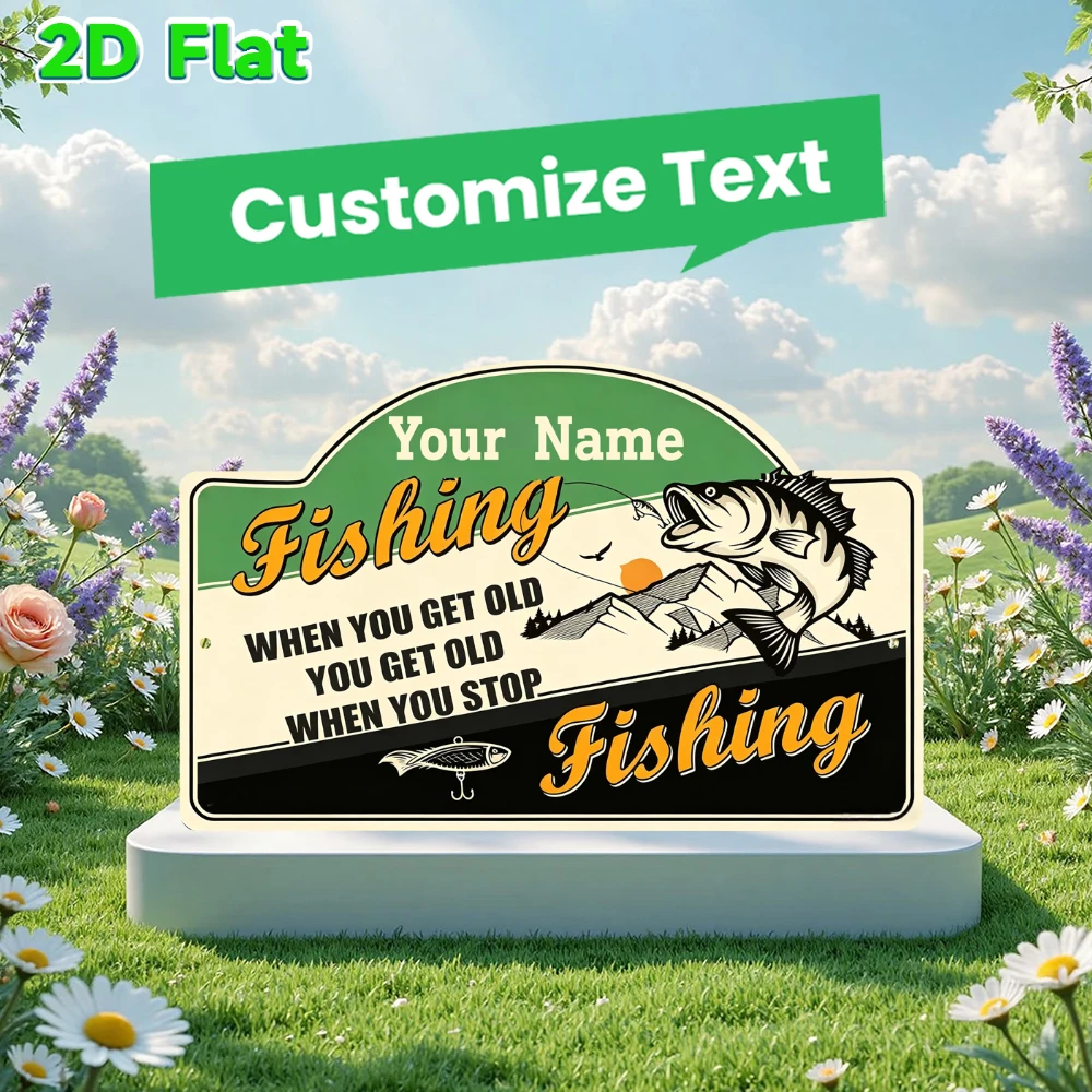 Custom Name Vintage Fishing Metal Sign, Arched Retro Wall Decor Plaque, Personalized Wall Art for Fisherman Cabin Home Decor