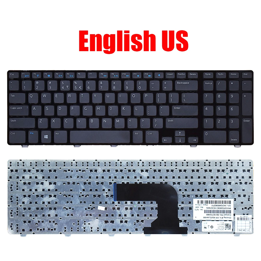 

English Laptop Keyboard For DELL For Inspiron 17R 5721 5737 3721 3737 M731R 5735 0JJNFF JJNFF NSK-DZASC 01 Black Without Backlit