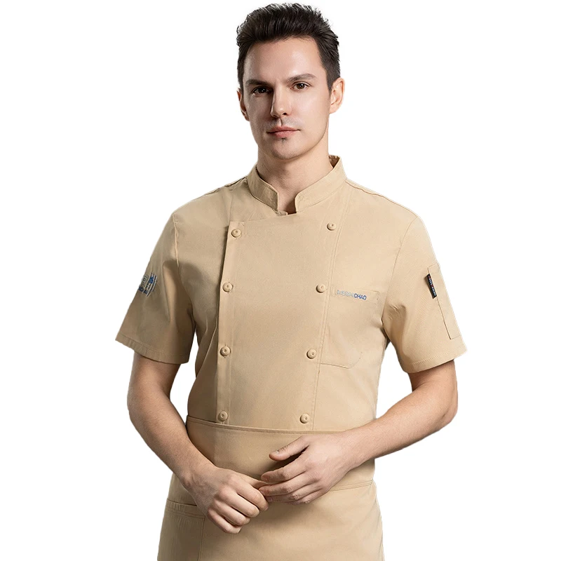 

Cafeteria Men Chef Clothes Tops Cooking Jacket Pizza Cook Uniform Kitchen Coat Restaurant Summer Working Shirts Bakery Costume